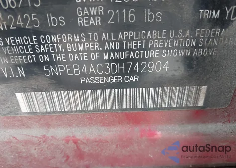 2013 Hyundai Sonata Gls z USA, uszkodzony, nr VIN 5NPEB4AC3DH742904